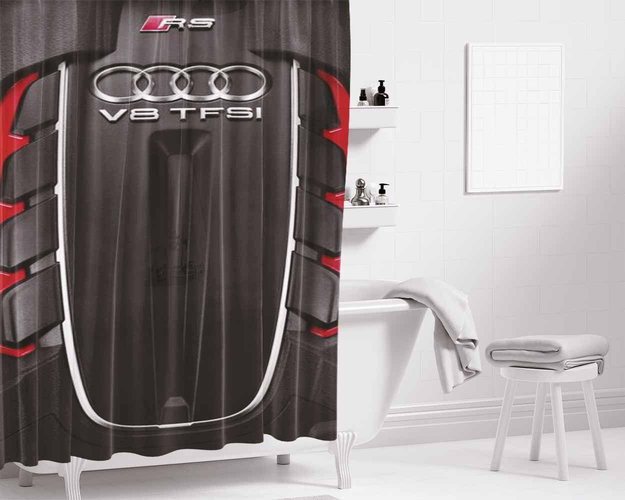 Engine V8 Tfsi Rs Audi Bathroom Shower Curtain Fabric Waterproof | 66 X 72 Inch