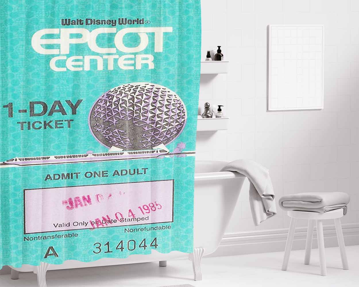 Epcot Center Ticket Bathroom Shower Curtain Fabric Waterproof | 66 X 72 Inch
