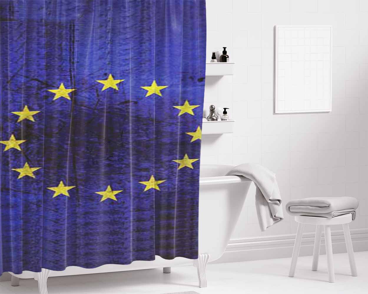 European Union Flag Bathroom Shower Curtain Fabric Waterproof | 66 X 72 Inch