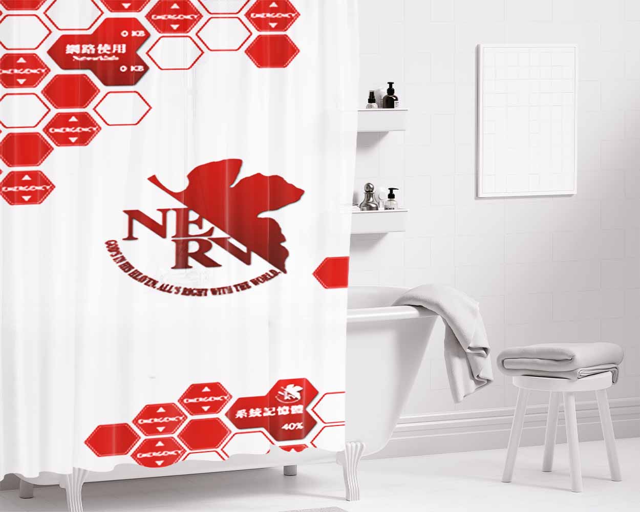 Evangelion Nerv Bathroom Shower Curtain Fabric Waterproof | 66 X 72 Inch