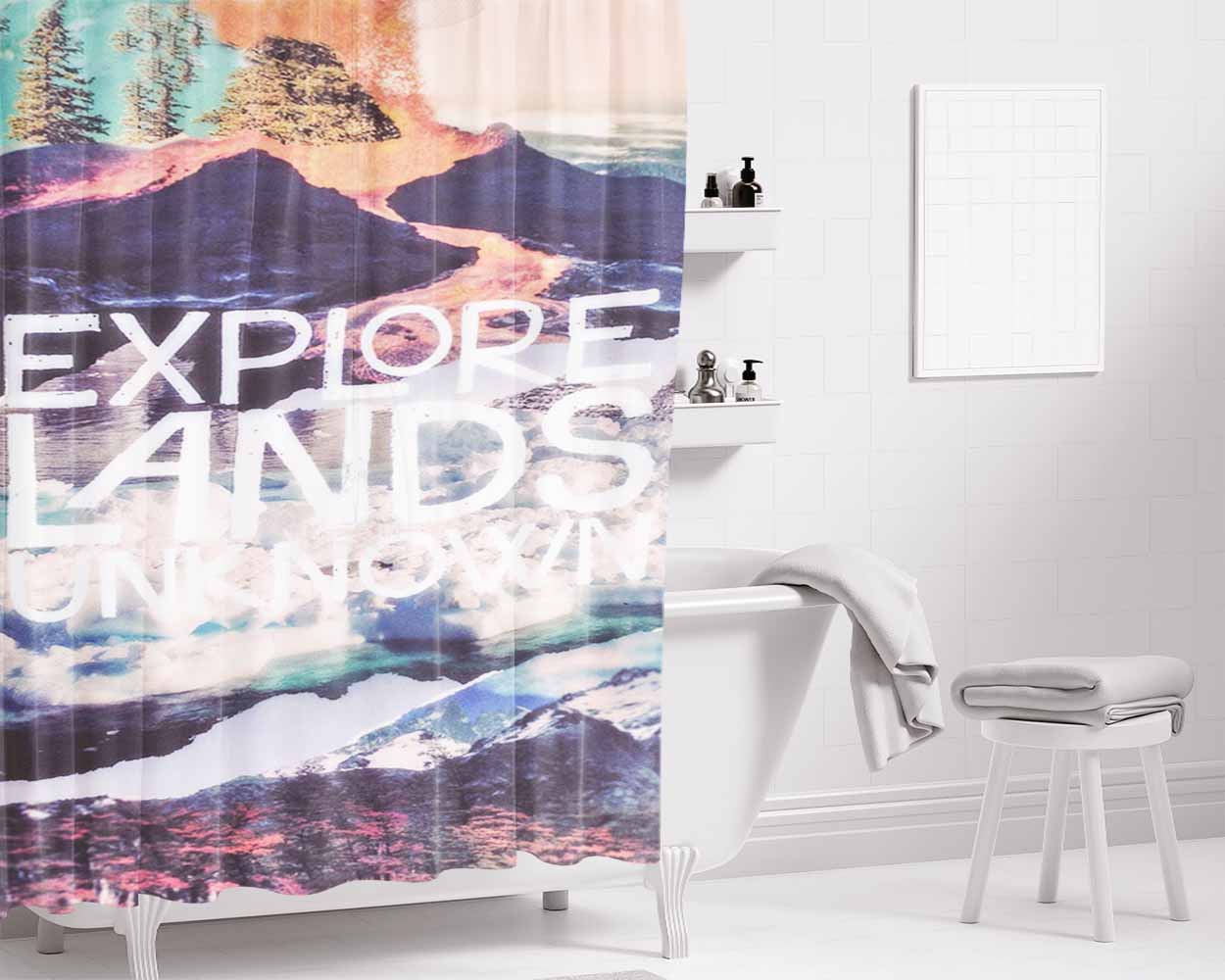 Explore Lands Unknown Bathroom Shower Curtain Fabric Waterproof | 66 X 72 Inch