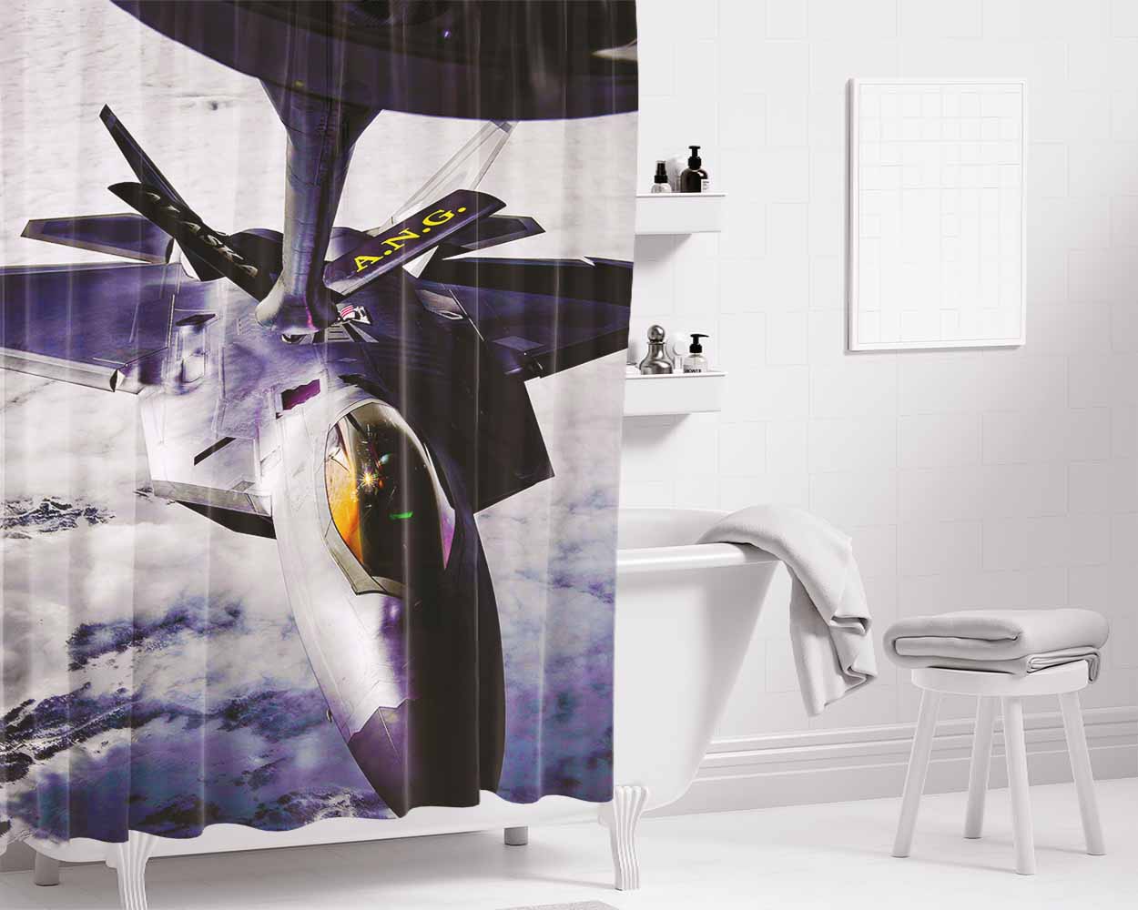 F-22 Raptor Aircraft Bathroom Shower Curtain Fabric Waterproof | 66 X 72 Inch
