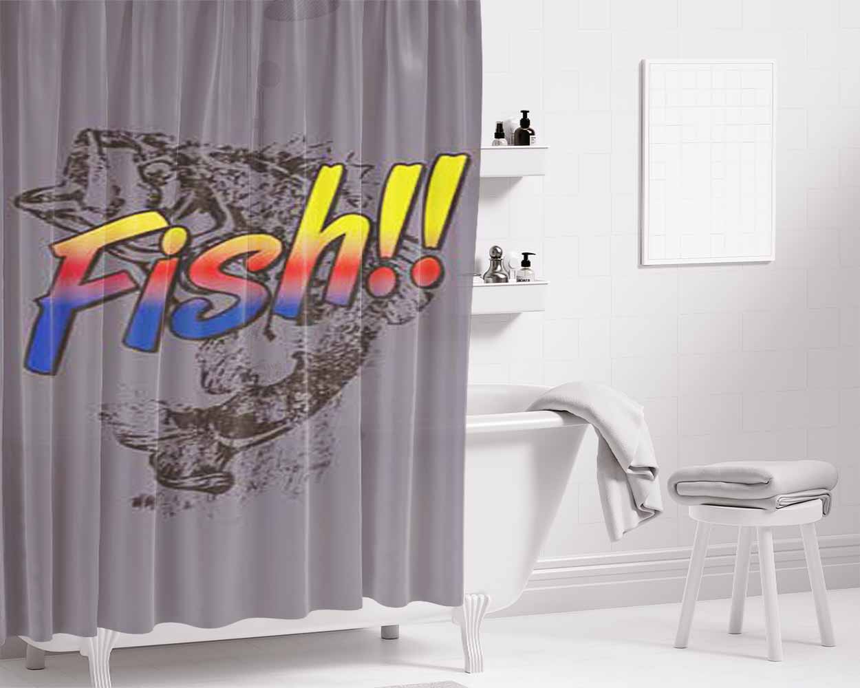 Fish Grey Bkg Bathroom Shower Curtain Fabric Waterproof | 66 X 72 Inch