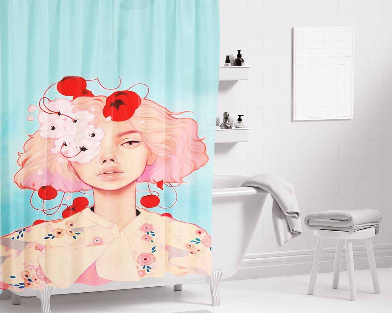 Flower For Girls Bathroom Shower Curtain Fabric Waterproof | 66 X 72 Inch