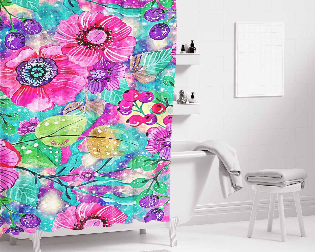 Flower Fruit Girl Bathroom Shower Curtain Fabric Waterproof | 66 X 72 Inch