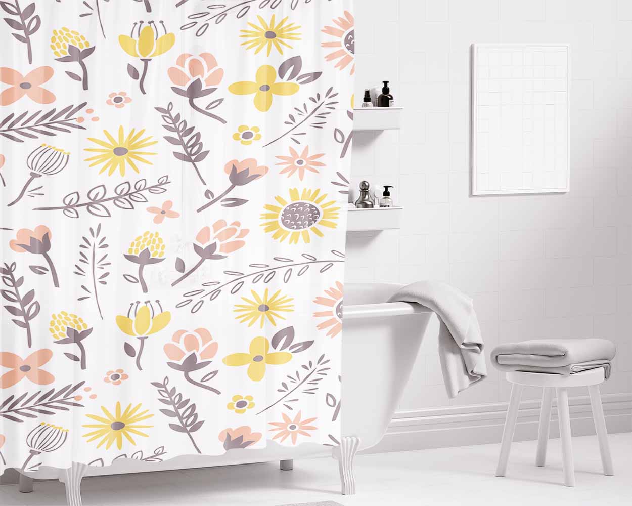 Flower Purple Bathroom Shower Curtain Fabric Waterproof | 66 X 72 Inch