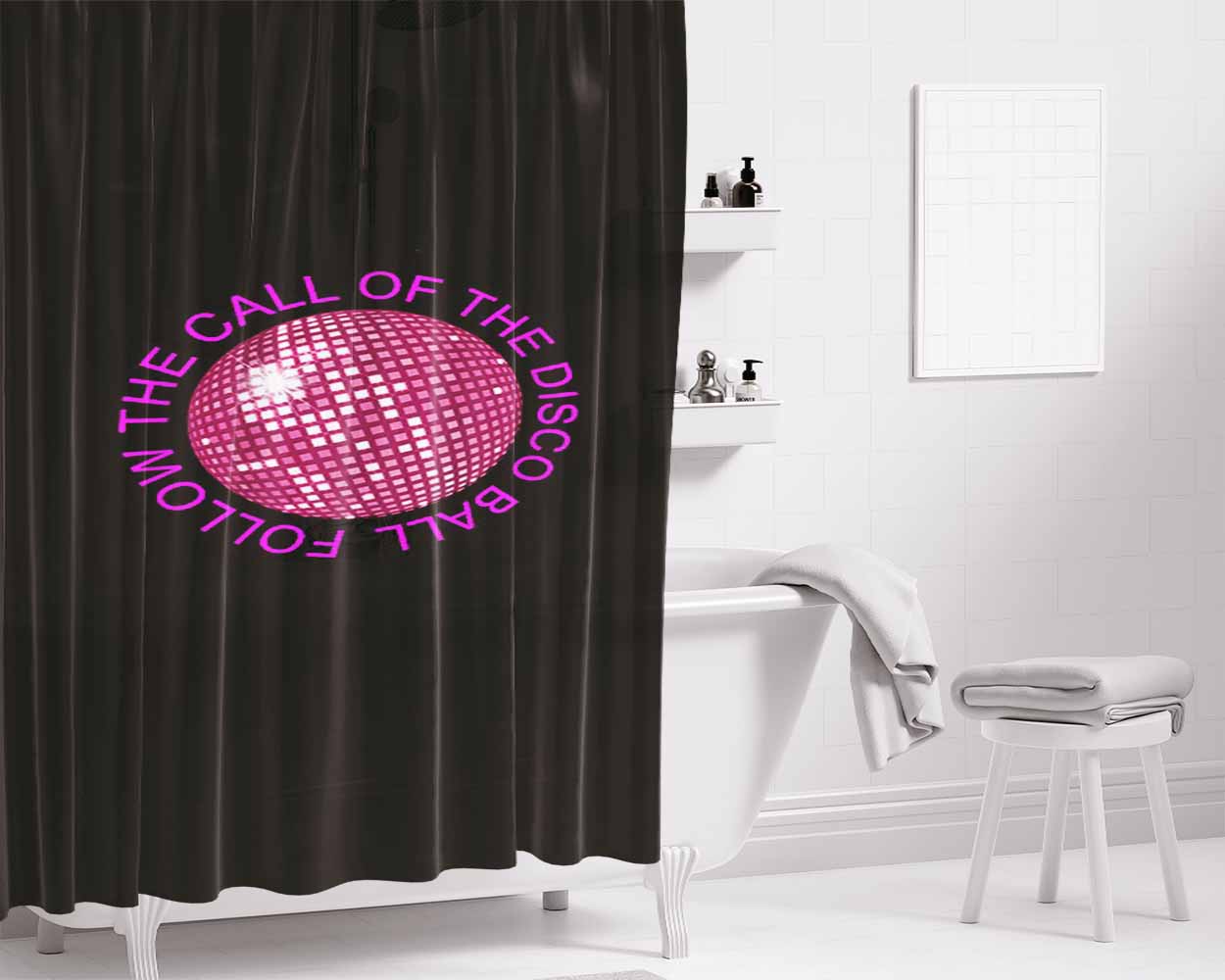 Follow The Call Of The Disco Ball Festival Ethical Reusable Bathroom Shower Curtain Fabric Waterproof | 66 X 72 Inch
