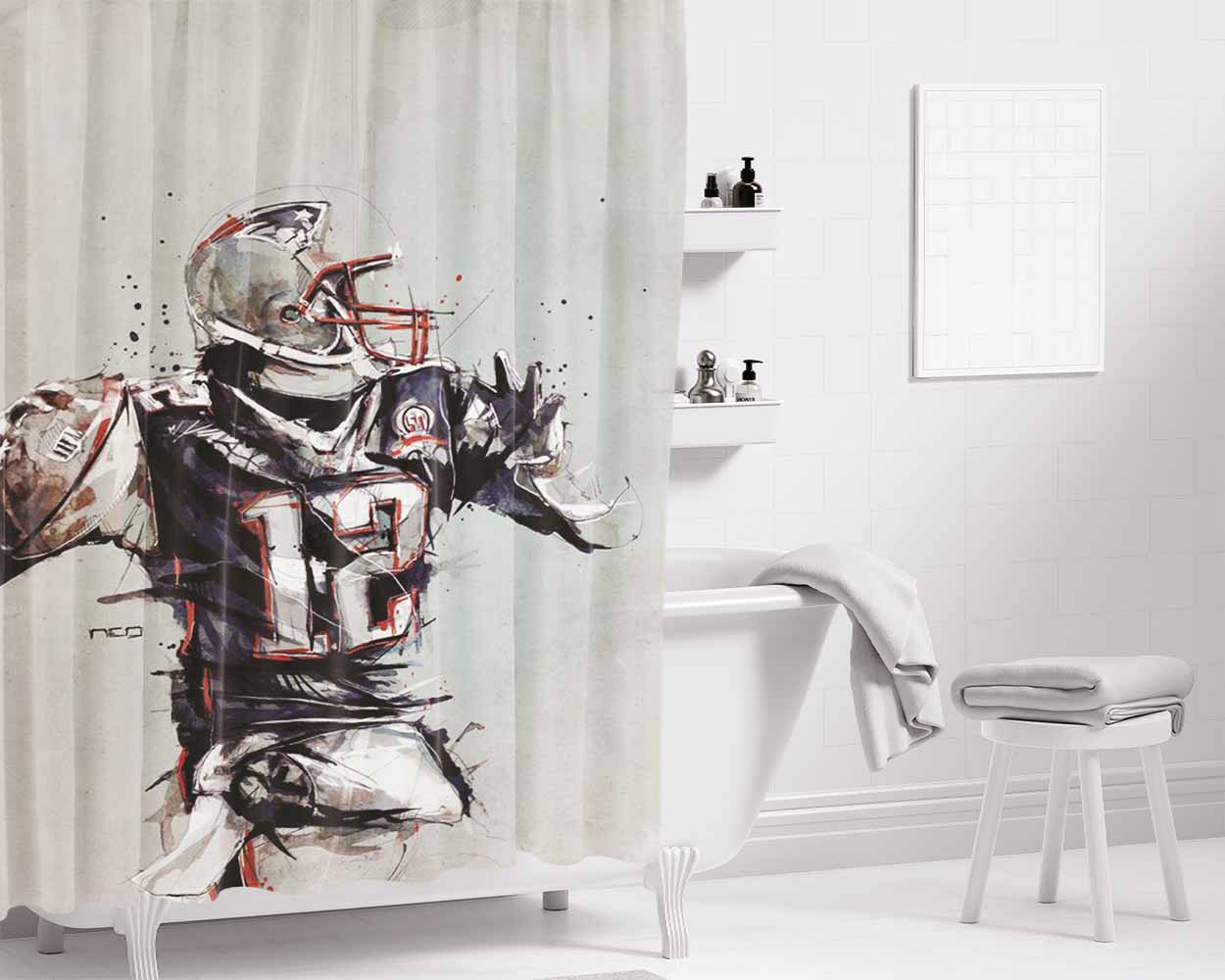 Football 12 Art Mural Bathroom Shower Curtain Fabric Waterproof | 66 X 72 Inch