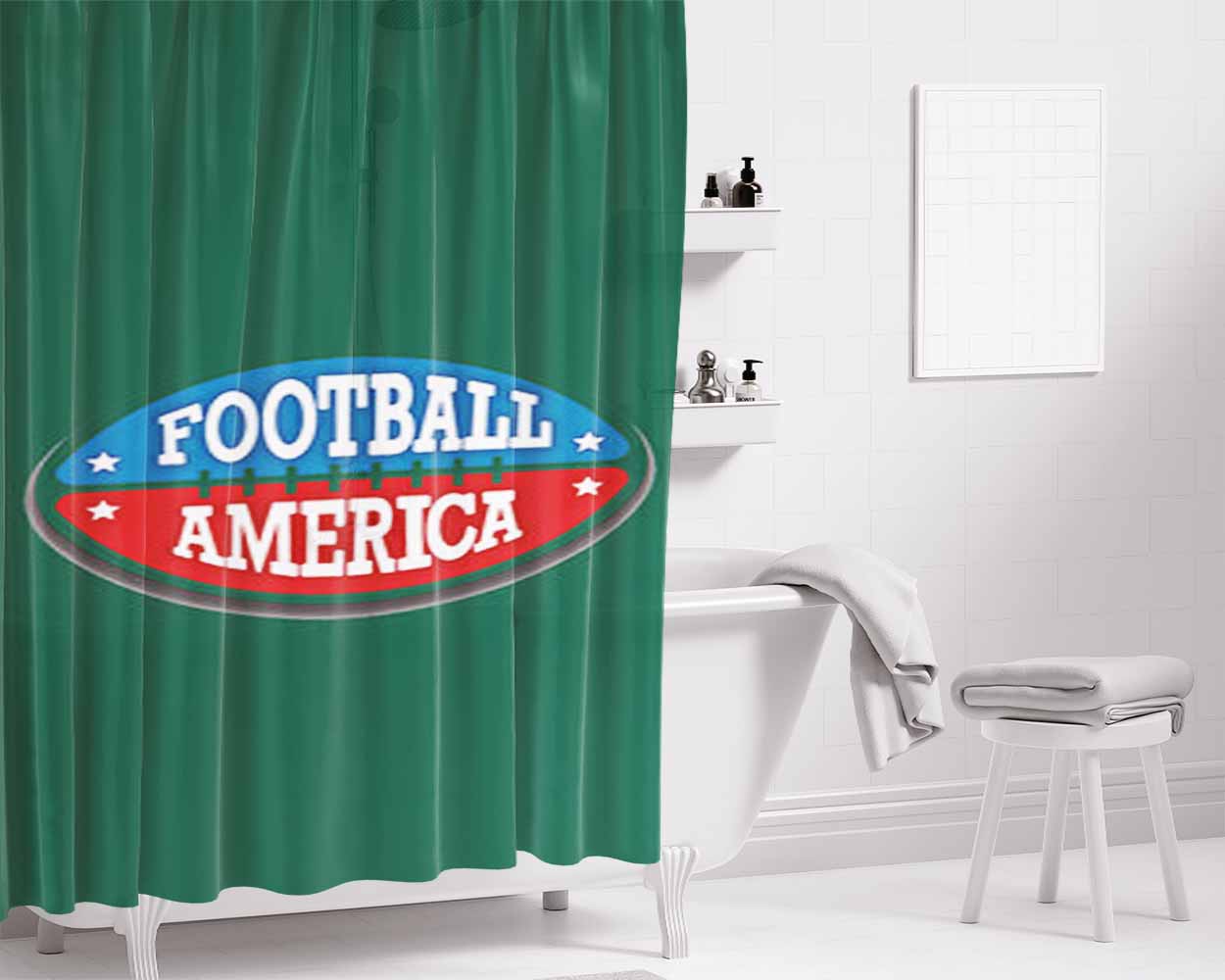 Football America Green Bathroom Shower Curtain Fabric Waterproof | 66 X 72 Inch