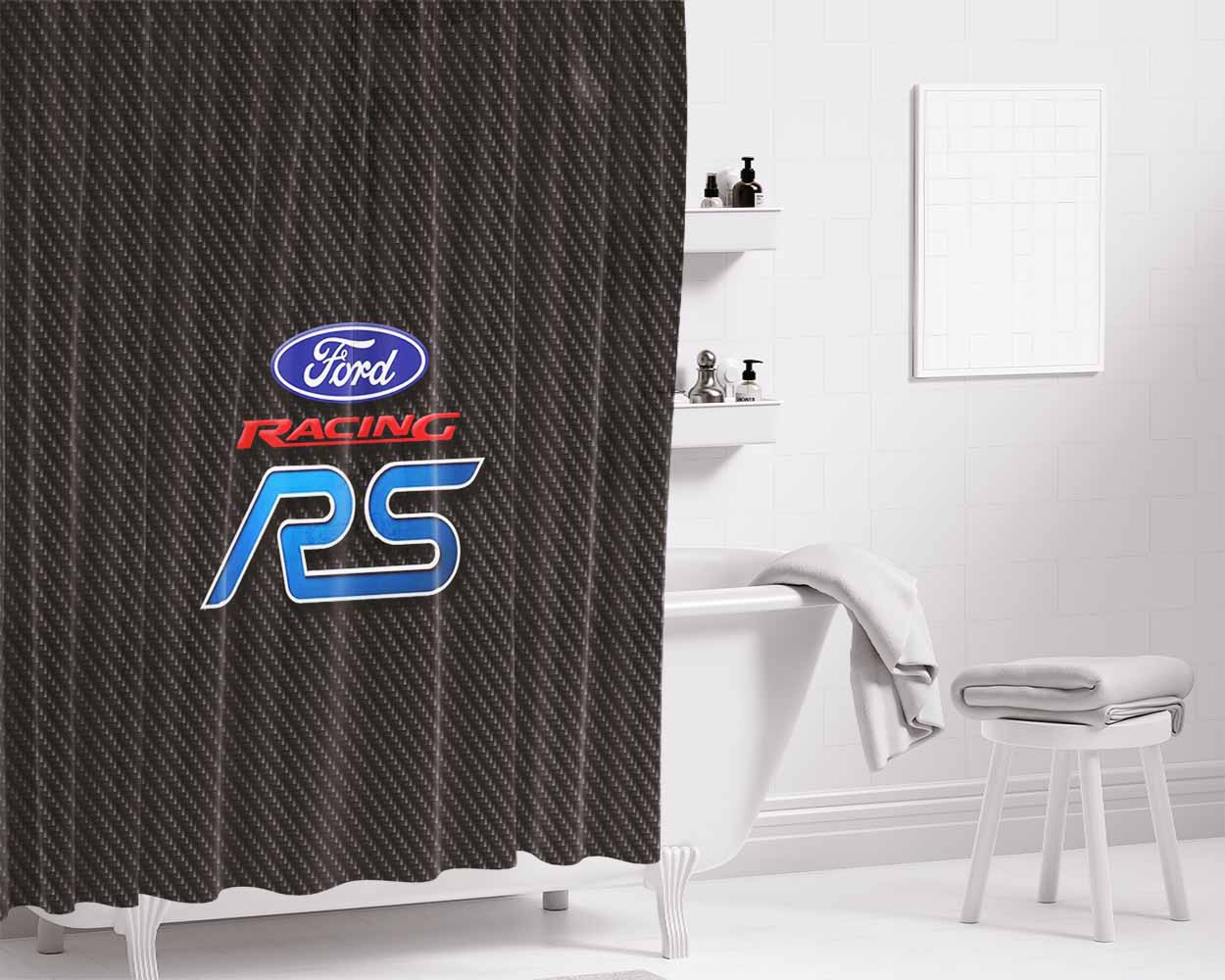 Ford Racing Focus Rs Bathroom Shower Curtain Fabric Waterproof | 66 X 72 Inch