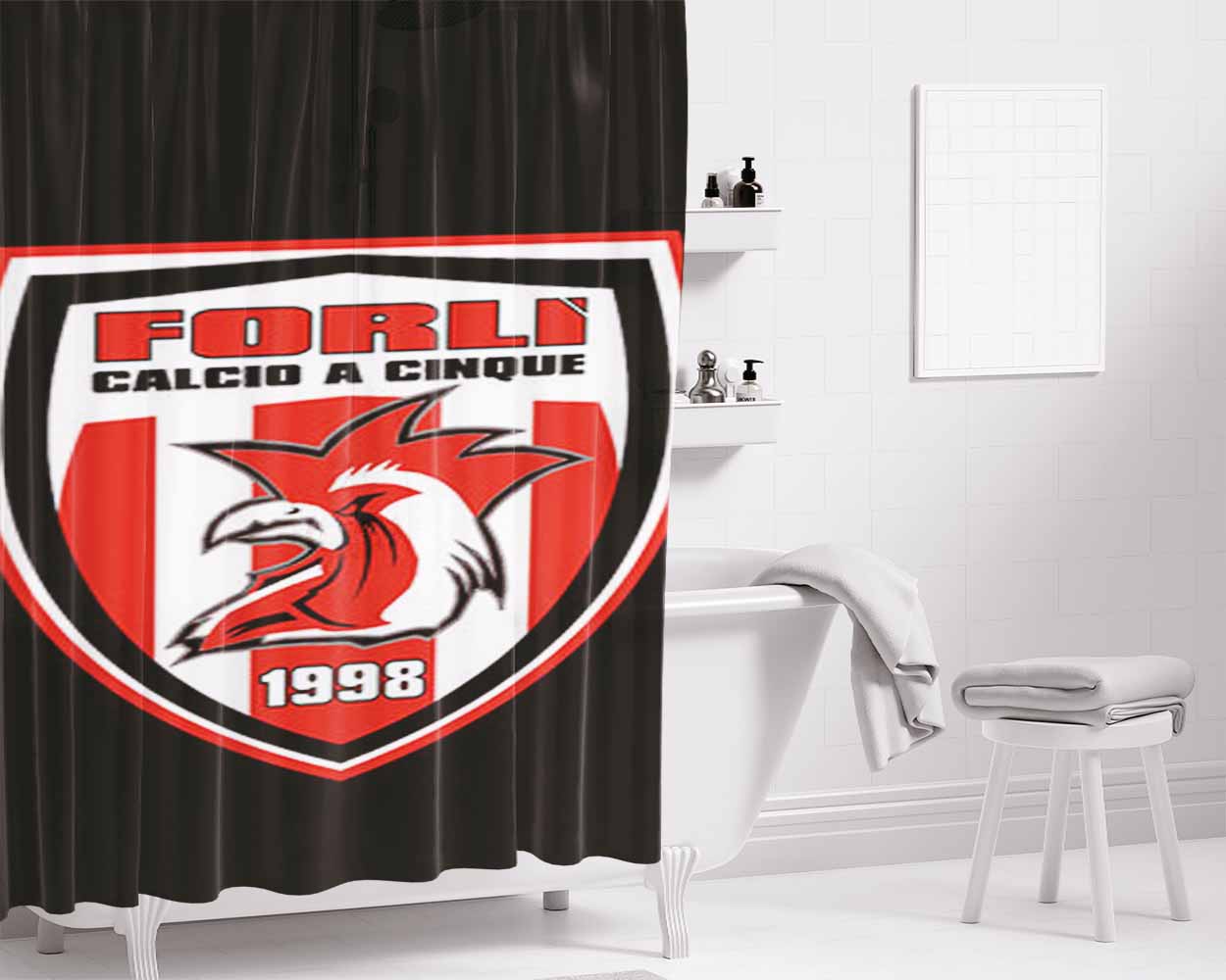 Forli Calcio A Cinque Logo Black Bathroom Shower Curtain Fabric Waterproof | 66 X 72 Inch