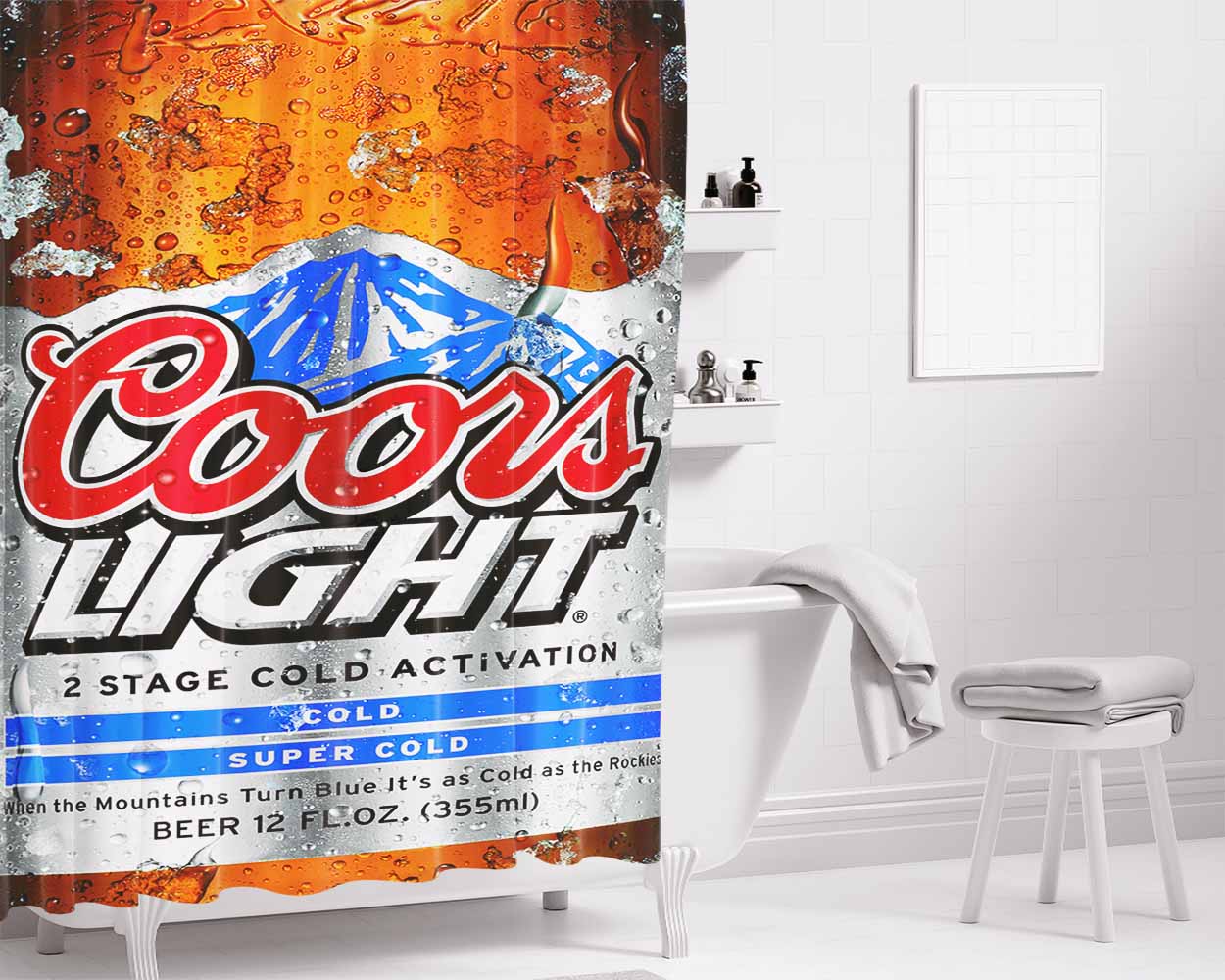 Fresh Coors Light Bathroom Shower Curtain Fabric Waterproof | 66 X 72 Inch