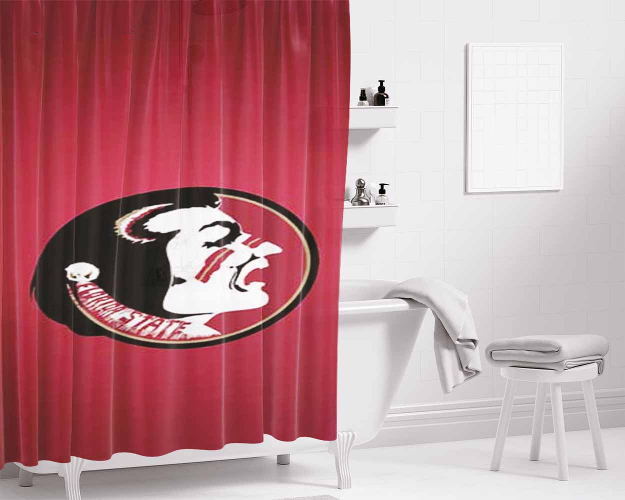 Fsu Big Red Fade Bathroom Shower Curtain Fabric Waterproof | 66 X 72 Inch