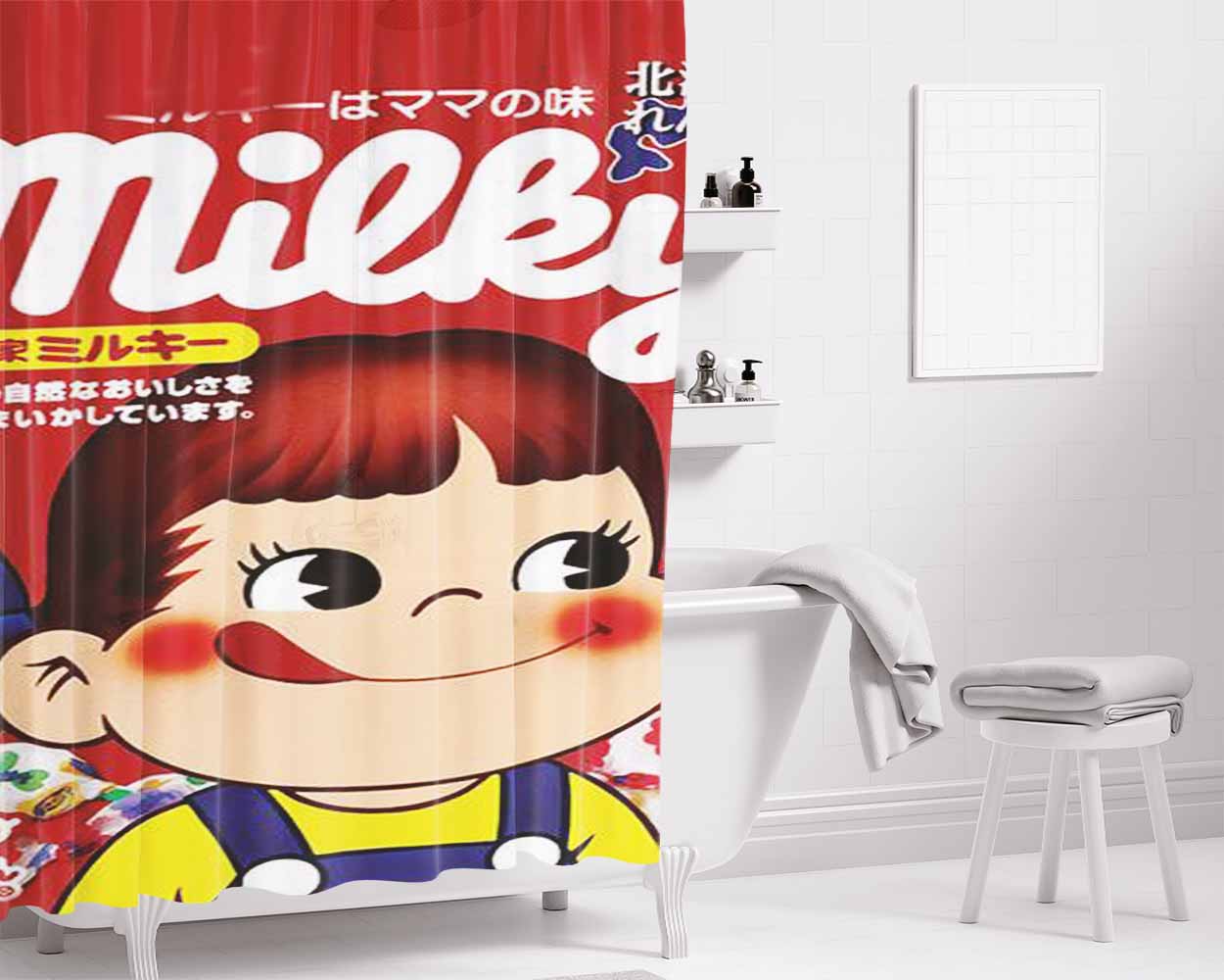 Fujiya Peko Chan Milky Bathroom Shower Curtain Fabric Waterproof | 66 X 72 Inch