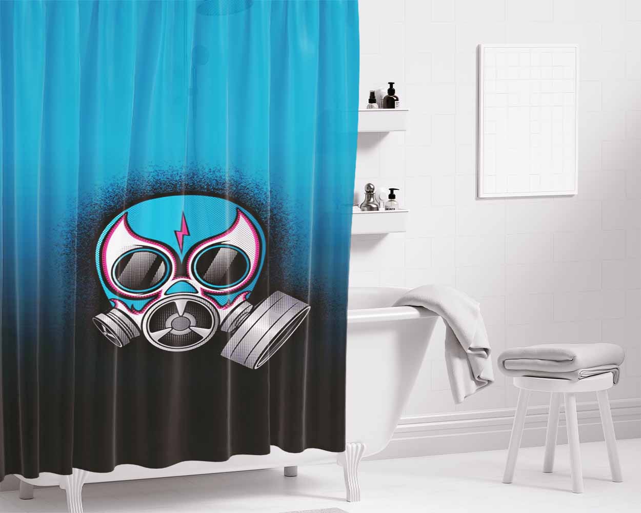 Gas Mask Blue Bathroom Shower Curtain Fabric Waterproof | 66 X 72 Inch