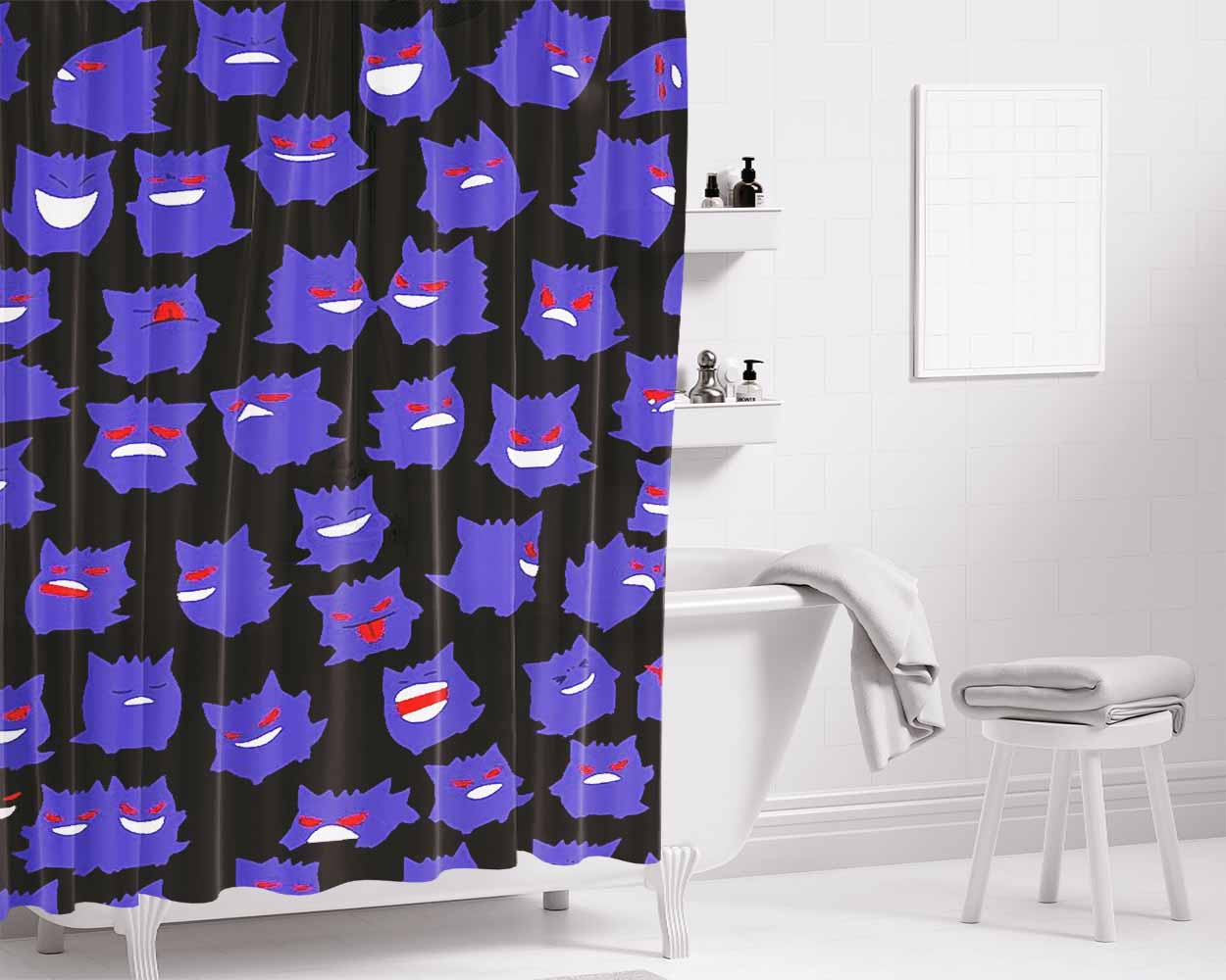 Gengar Pattern Bathroom Shower Curtain Fabric Waterproof | 66 X 72 Inch