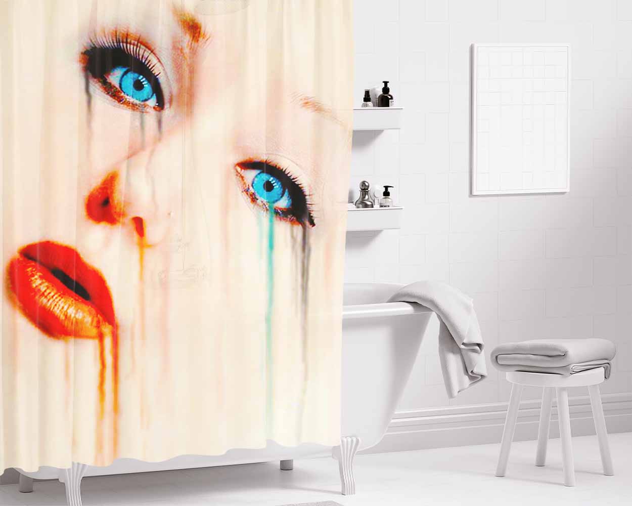 Girl Face Paint Bathroom Shower Curtain Fabric Waterproof | 66 X 72 Inch