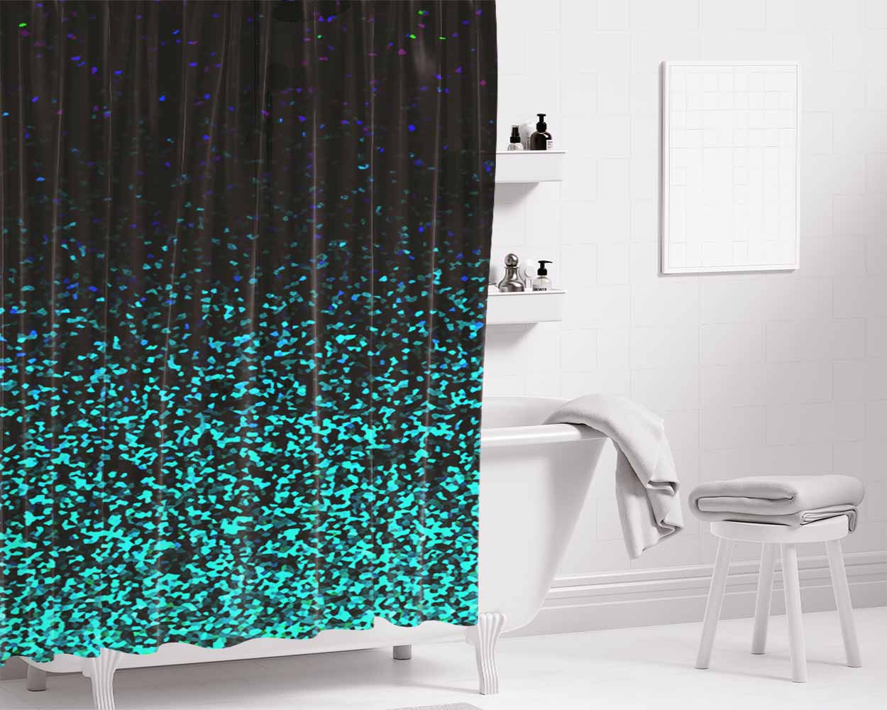 Glitter Bathroom Shower Curtain Fabric Waterproof | 66 X 72 Inch