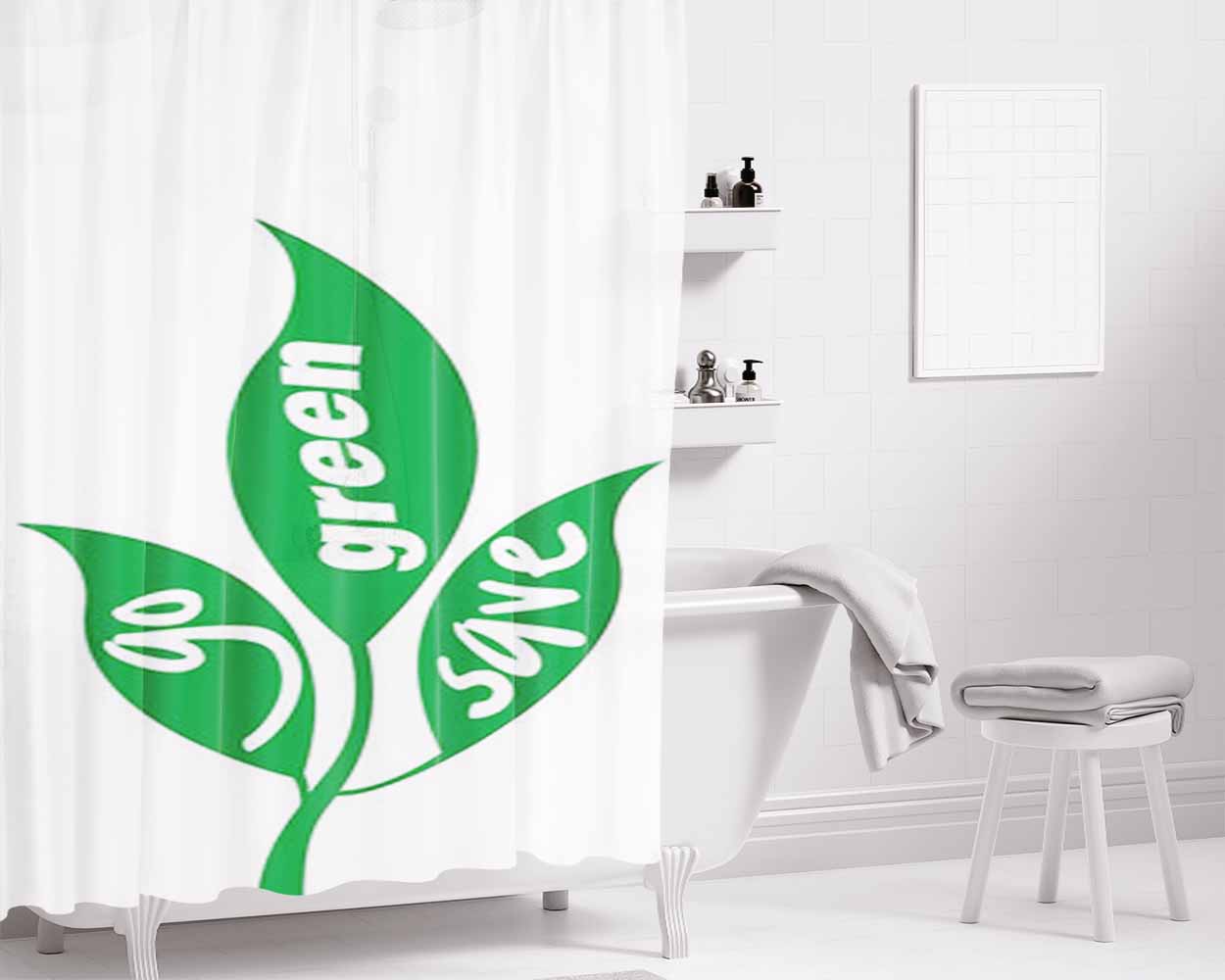 Go Green Save Bathroom Shower Curtain Fabric Waterproof | 66 X 72 Inch