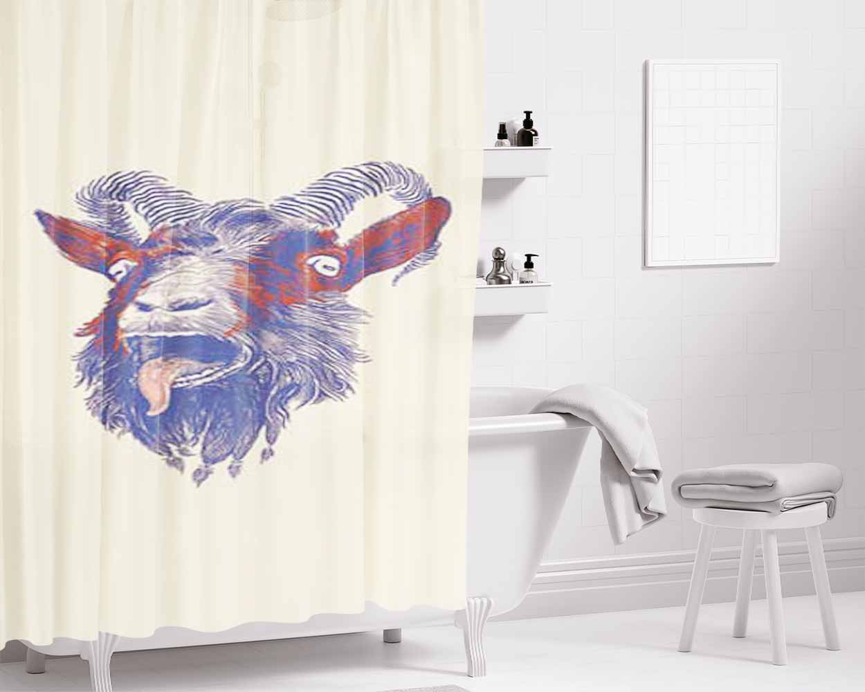 Goat Tongue Out Bathroom Shower Curtain Fabric Waterproof | 66 X 72 Inch