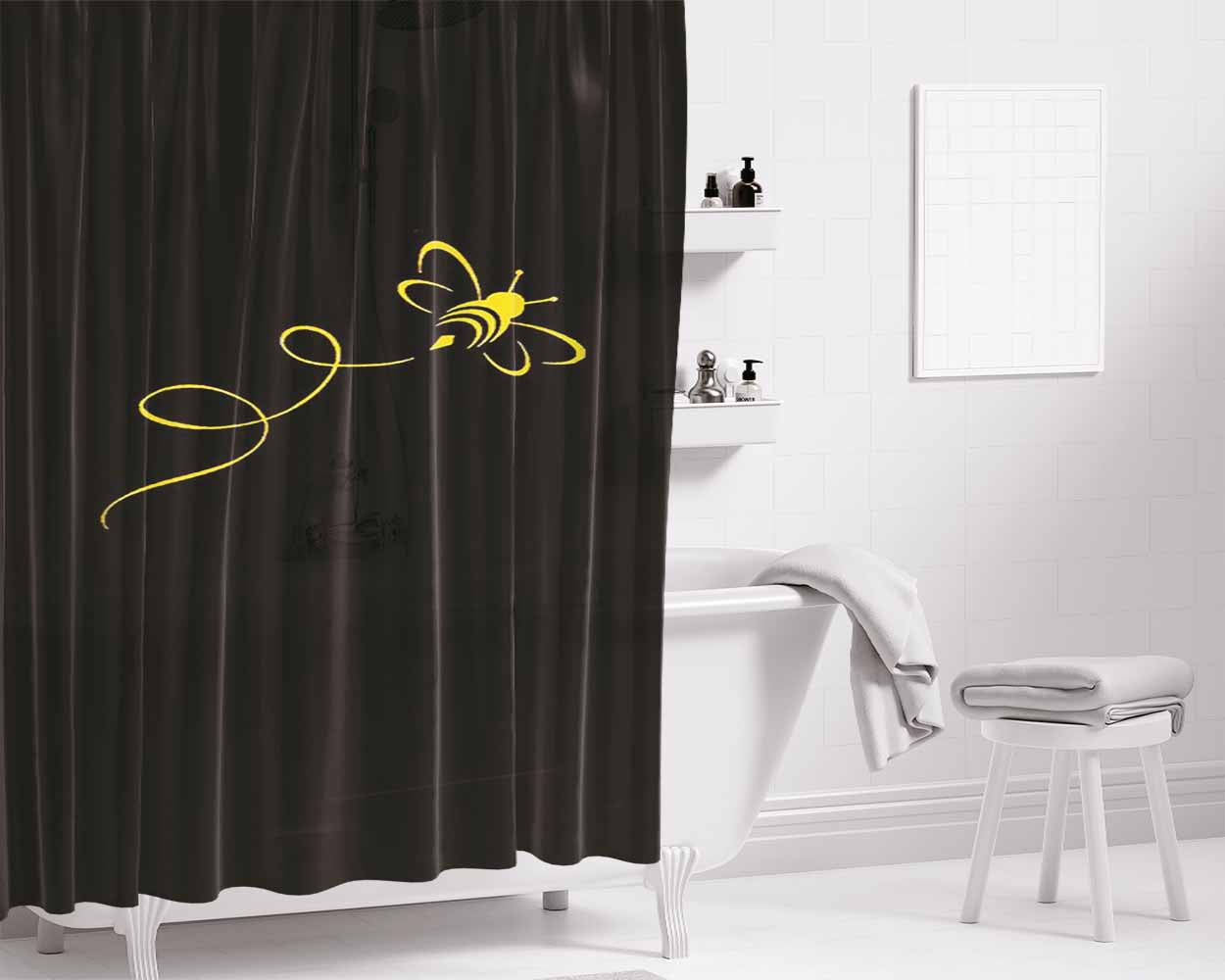 Golden Bumble Bee Line Honey Lover Bathroom Shower Curtain Fabric Waterproof | 66 X 72 Inch