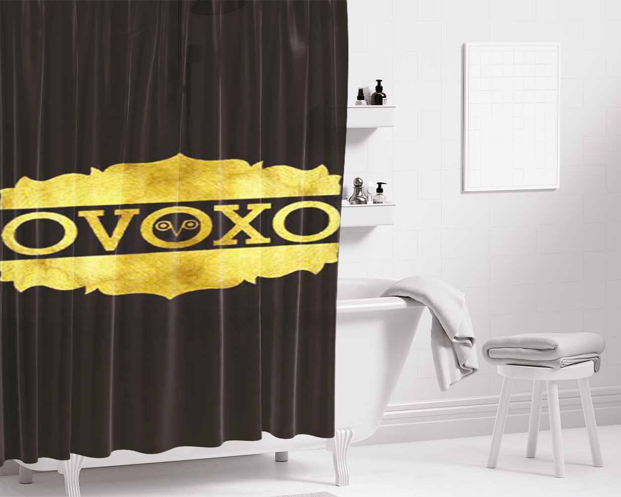 Golden Ovoxo Bathroom Shower Curtain Fabric Waterproof | 66 X 72 Inch