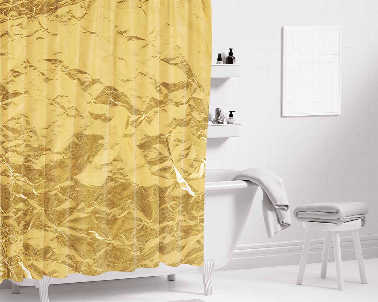 Golden Paper Gold Texture Bathroom Shower Curtain Fabric Waterproof | 66 X 72 Inch