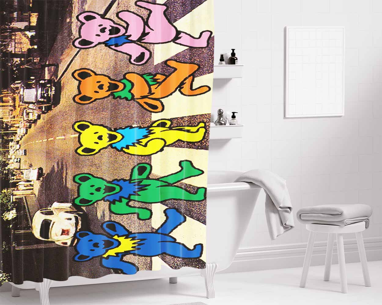 Grateful Dead Bear The Beatle Bathroom Shower Curtain Fabric Waterproof | 66 X 72 Inch