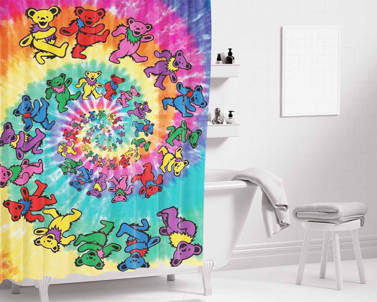 Greatful Dead Long Strange Trip It'S Been Trippy Tie Dye Bathroom Shower Curtain Fabric Waterproof | 66 X 72 Inch