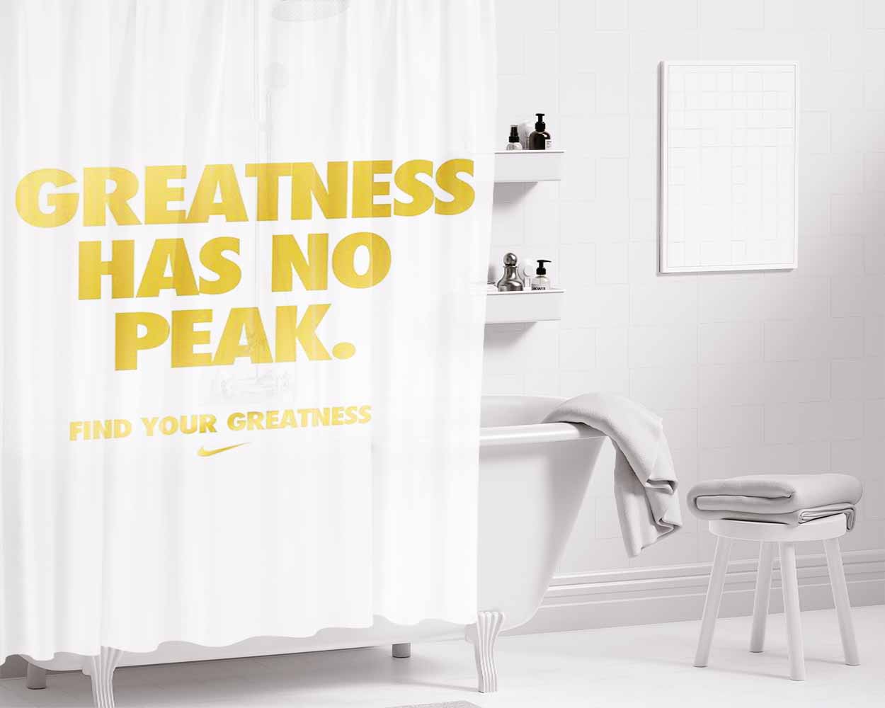 Greatness Has No Peak Bathroom Shower Curtain Fabric Waterproof | 66 X 72 Inch