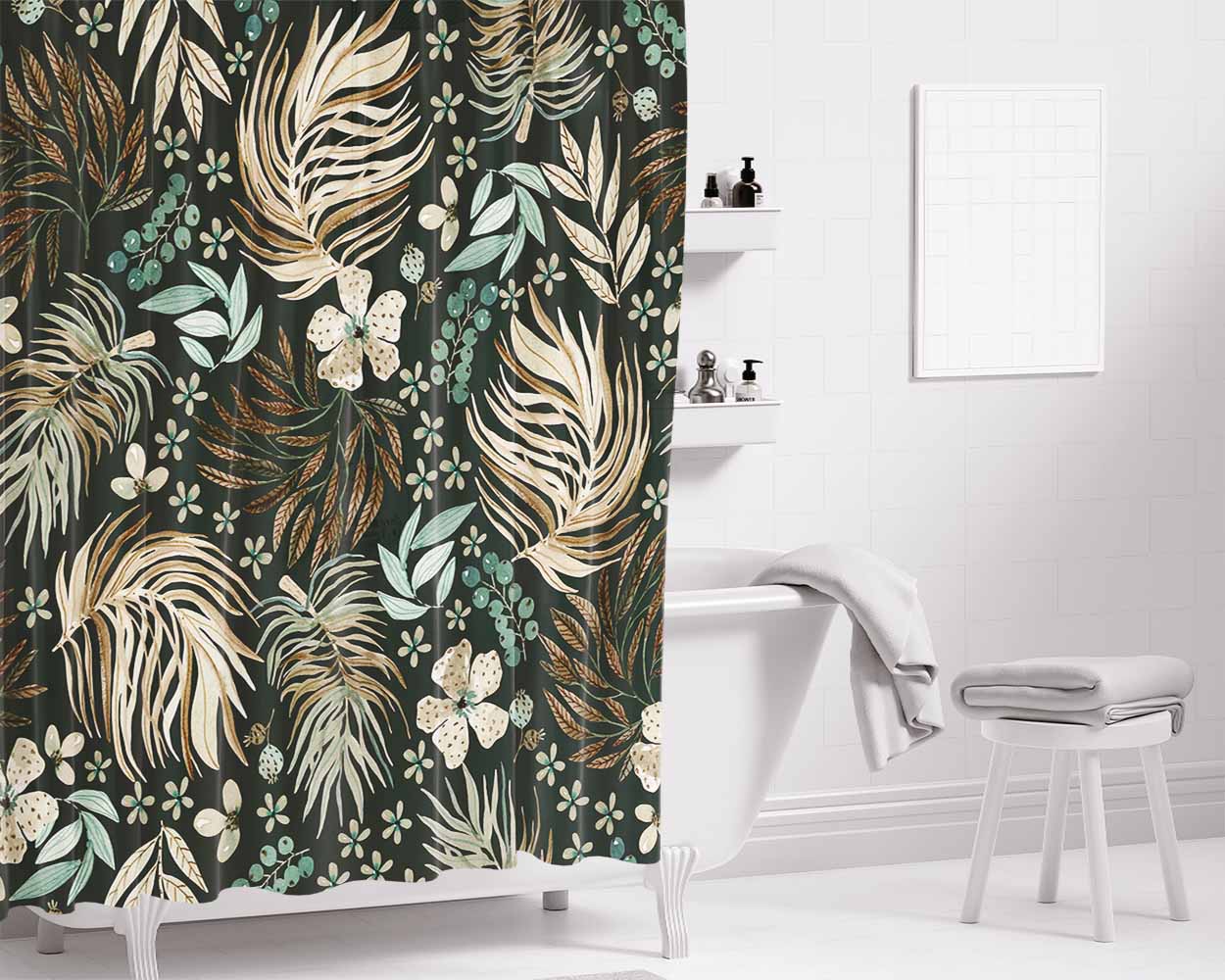 Green Forest Watercolo Bathroom Shower Curtain Fabric Waterproof | 66 X 72 Inch