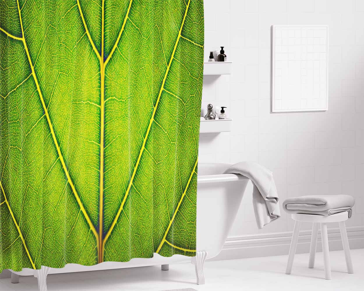 Green Leaf Bathroom Shower Curtain Fabric Waterproof | 66 X 72 Inch