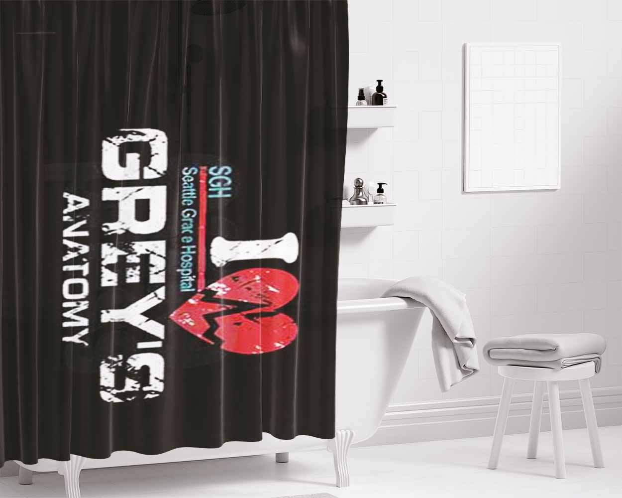 Grey Purple Color Love Heart Pattern Bathroom Shower Curtain Fabric Waterproof | 66 X 72 Inch
