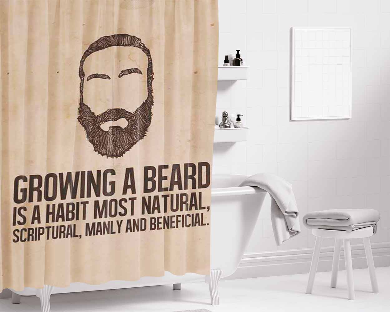 Growing A Beard Quotes Bathroom Shower Curtain Fabric Waterproof | 66 X 72 Inch