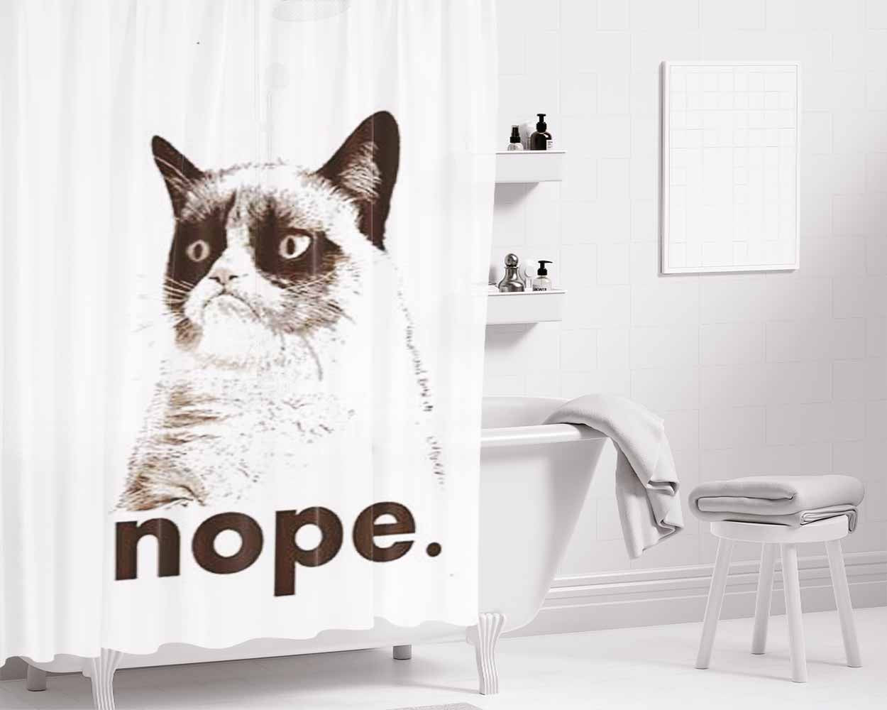 Grumpy Cat Nope 2 Bathroom Shower Curtain Fabric Waterproof | 66 X 72 Inch