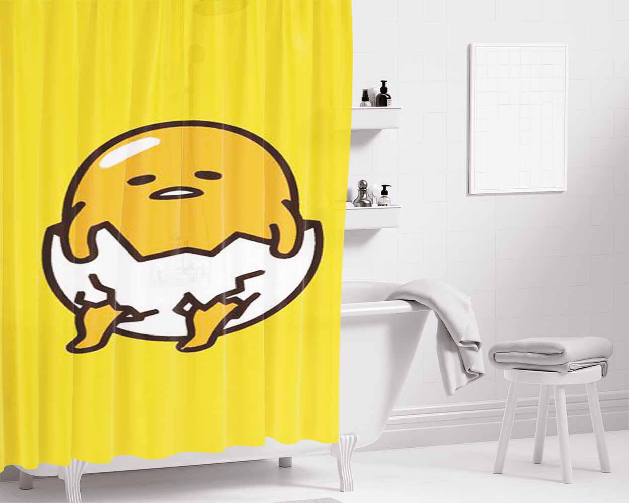 Gudetama The Lazy Egg Bathroom Shower Curtain Fabric Waterproof | 66 X 72 Inch