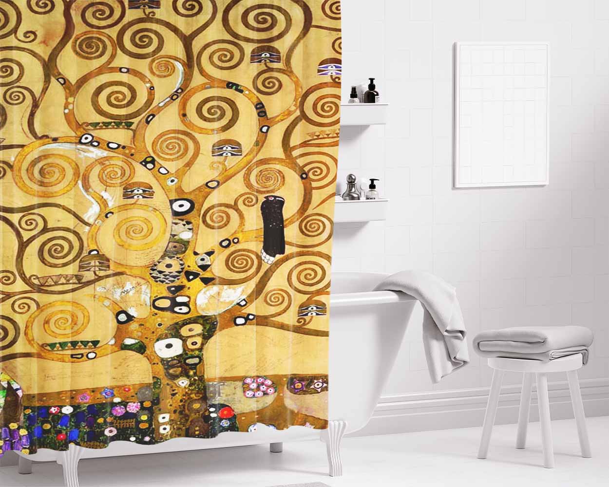 Gustav Klimt Tree Of Life Bathroom Shower Curtain Fabric Waterproof | 66 X 72 Inch