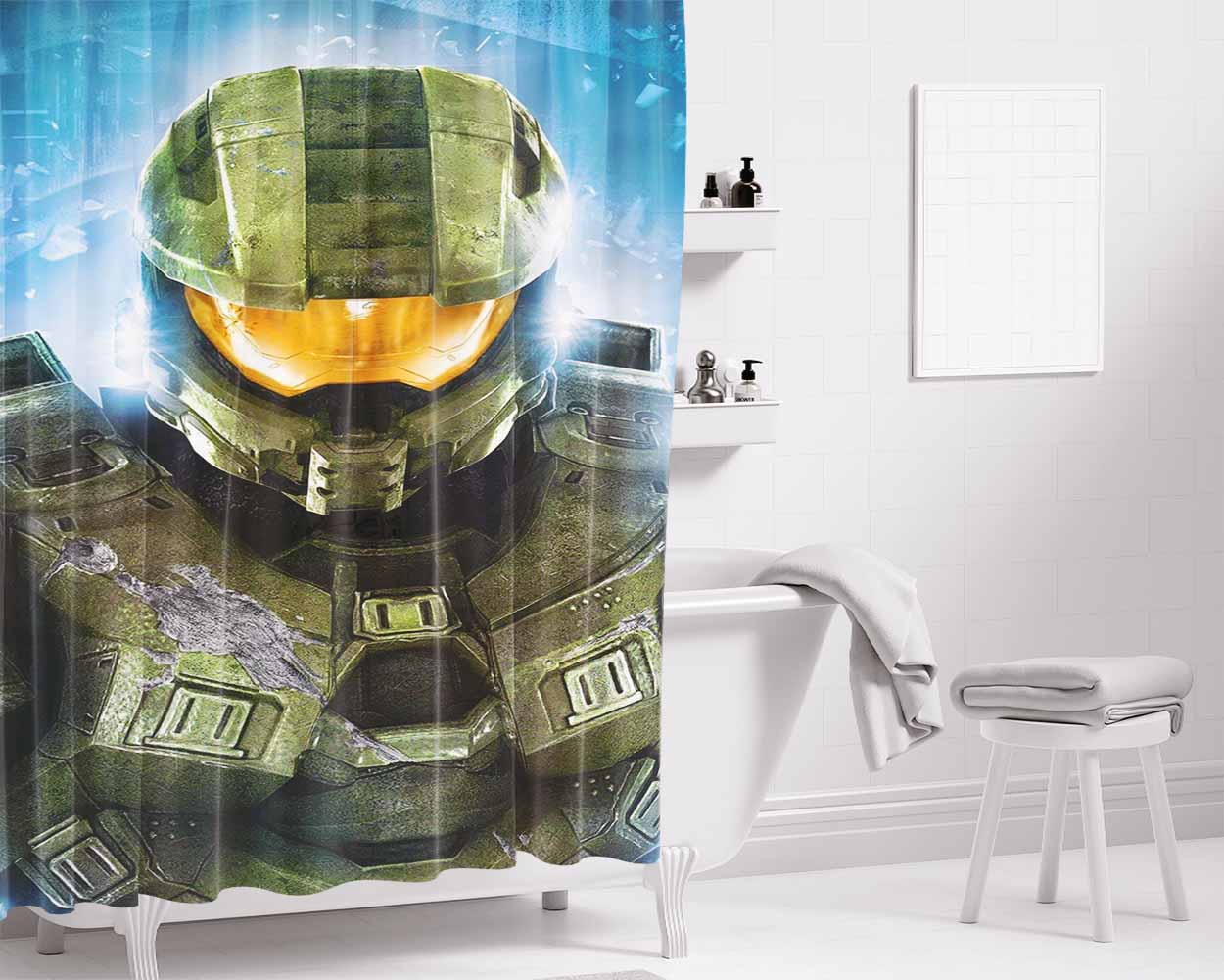 Halo Master Chief Helmet Bathroom Shower Curtain Fabric Waterproof | 66 X 72 Inch