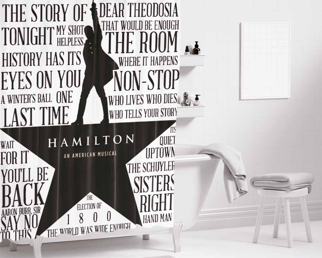 Hamilton Lyrics Bathroom Shower Curtain Fabric Waterproof | 66 X 72 Inch