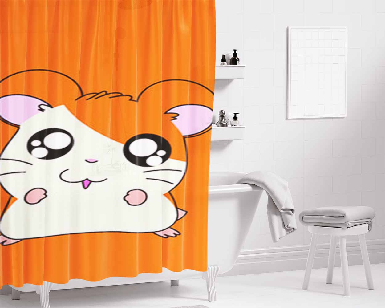 Hamtaro Cute Orange Bathroom Shower Curtain Fabric Waterproof | 66 X 72 Inch