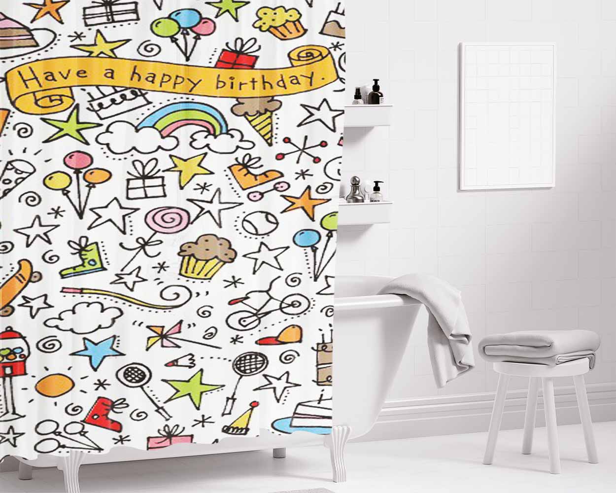 Happy Birthday Bathroom Shower Curtain Fabric Waterproof | 66 X 72 Inch
