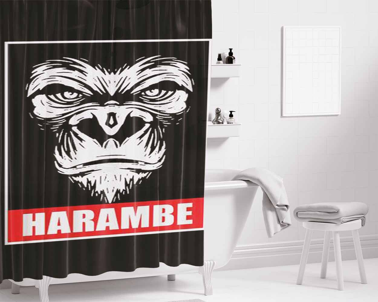 Harambe Bathroom Shower Curtain Fabric Waterproof | 66 X 72 Inch