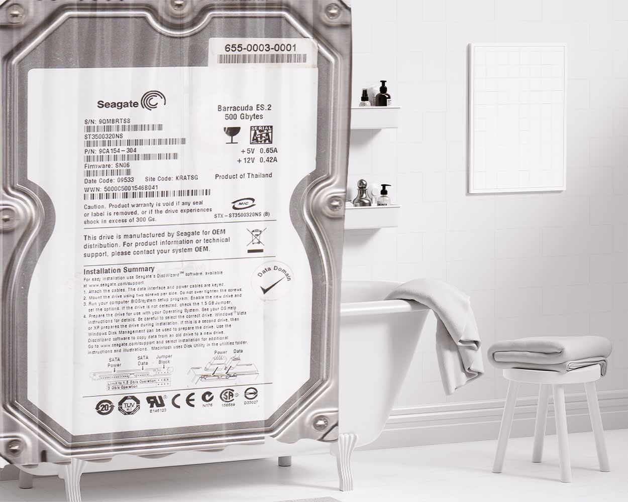 Hard Drive Bathroom Shower Curtain Fabric Waterproof | 66 X 72 Inch