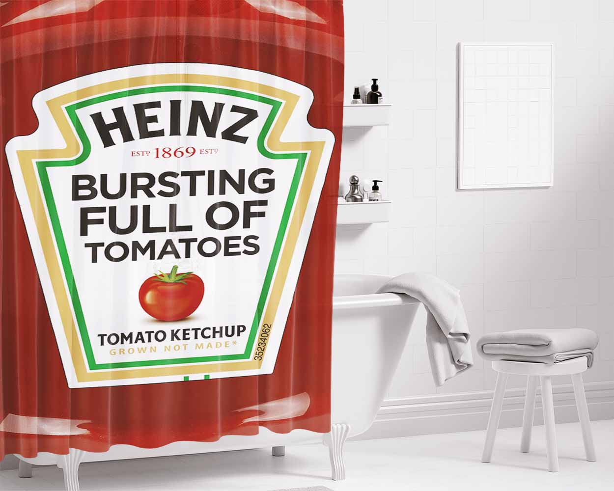 Heinz Tomato Ketchup Bathroom Shower Curtain Fabric Waterproof | 66 X 72 Inch