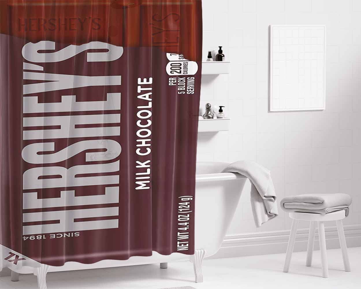 Hershey Candy Bar Wallpaper Bathroom Shower Curtain Fabric Waterproof | 66 X 72 Inch