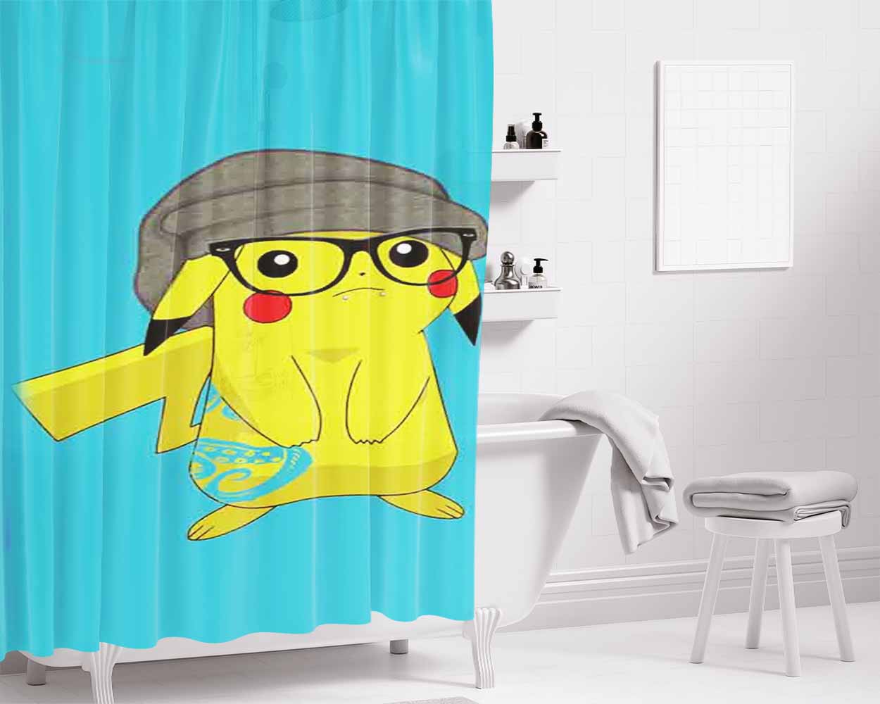 Hipster Mini Bathroom Shower Curtain Fabric Waterproof | 66 X 72 Inch
