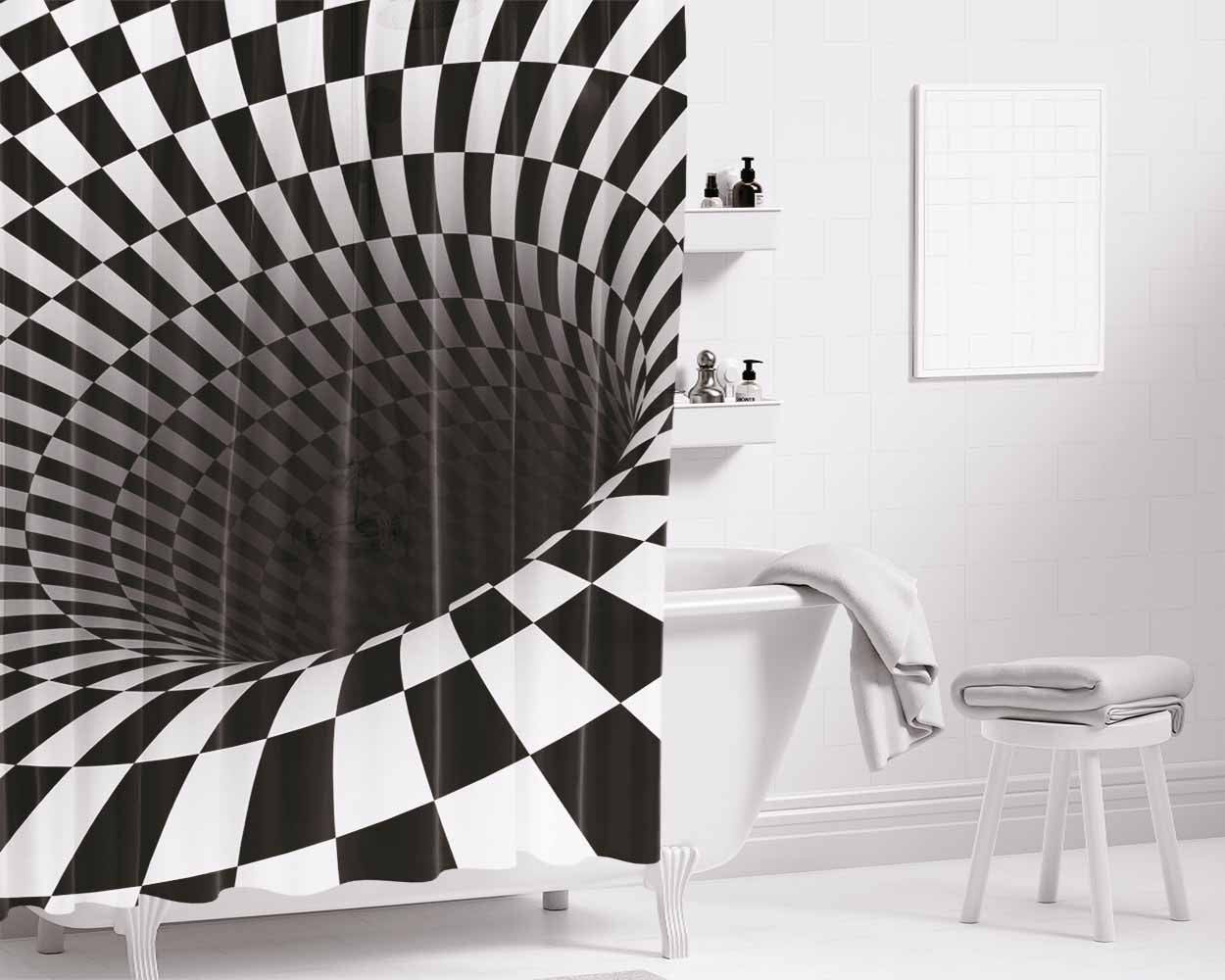 Hole Black White- Bathroom Shower Curtain Fabric Waterproof | 66 X 72 Inch