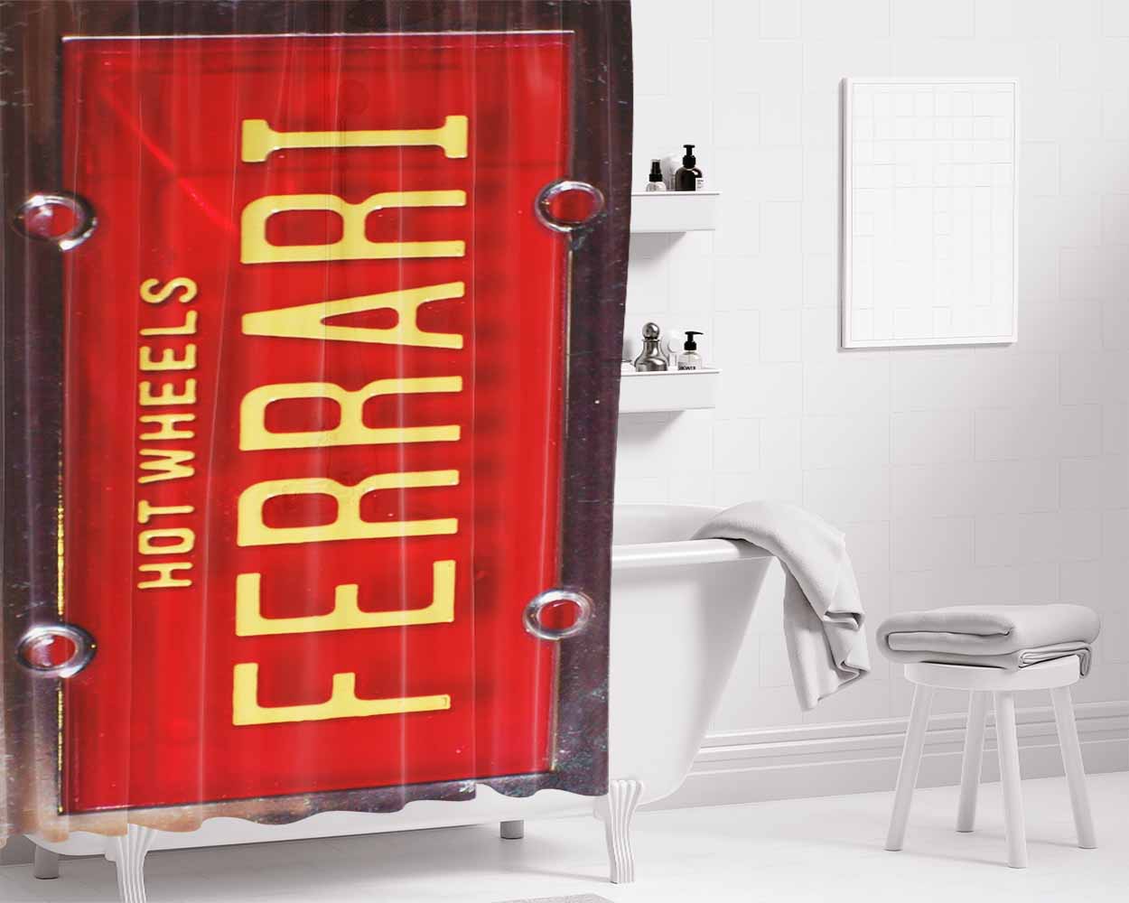 Hot Wheels Ferrari Bathroom Shower Curtain Fabric Waterproof | 66 X 72 Inch