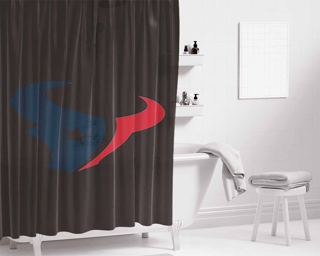 Huston Texans Logo Dark Grey Bathroom Shower Curtain Fabric Waterproof | 66 X 72 Inch