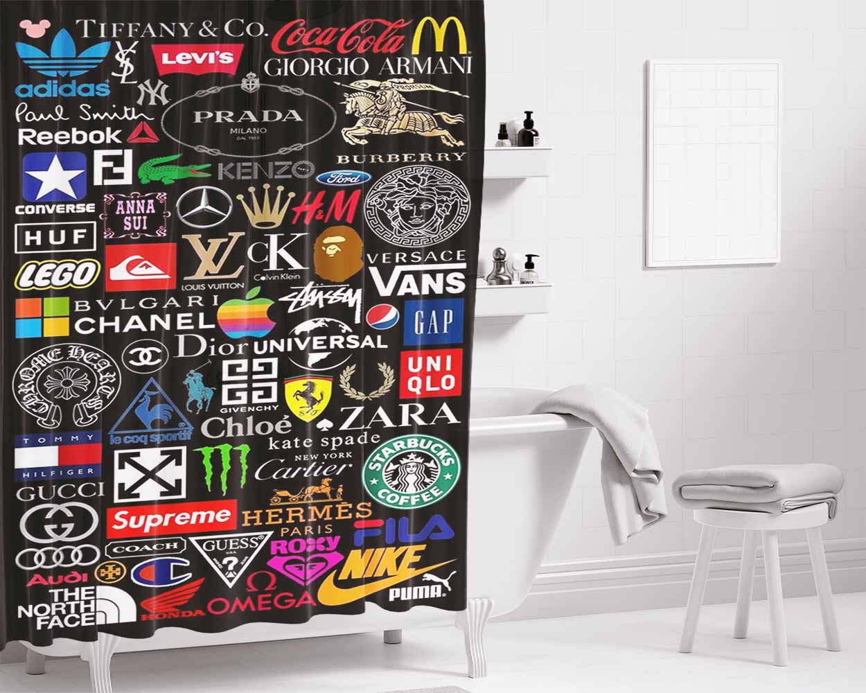 Hype Beast Brand Collages Bathroom Shower Curtain Fabric Waterproof | 66 X 72 Inch